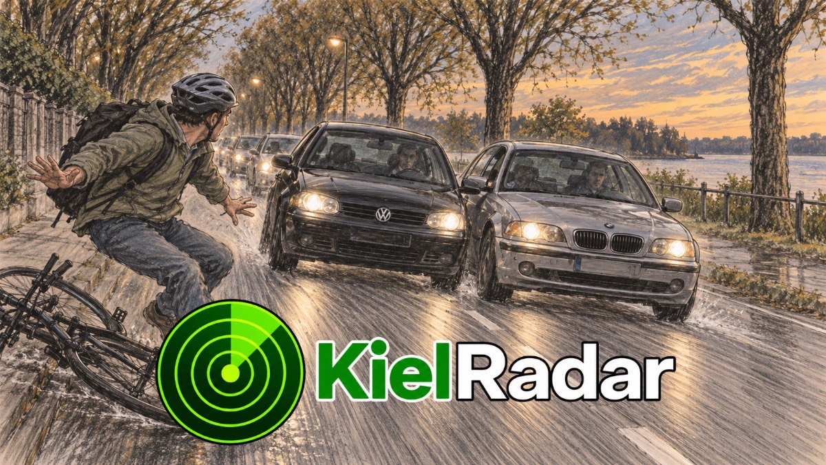Mutmaßliches Autorennen in Kiel: Radfahrer muss vom Fahrrad springen
